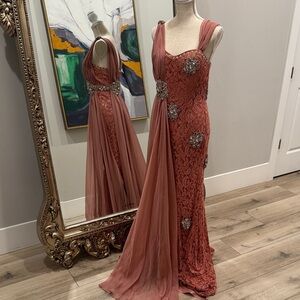 Elegant One Shoulder Lace Dress in Rose